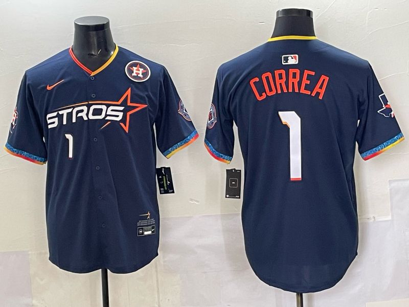 Men 2025 Houston Astros #1 Correa Blue Four generations Joint Name Nike MLB Jersey style 05->houston astros->MLB Jersey